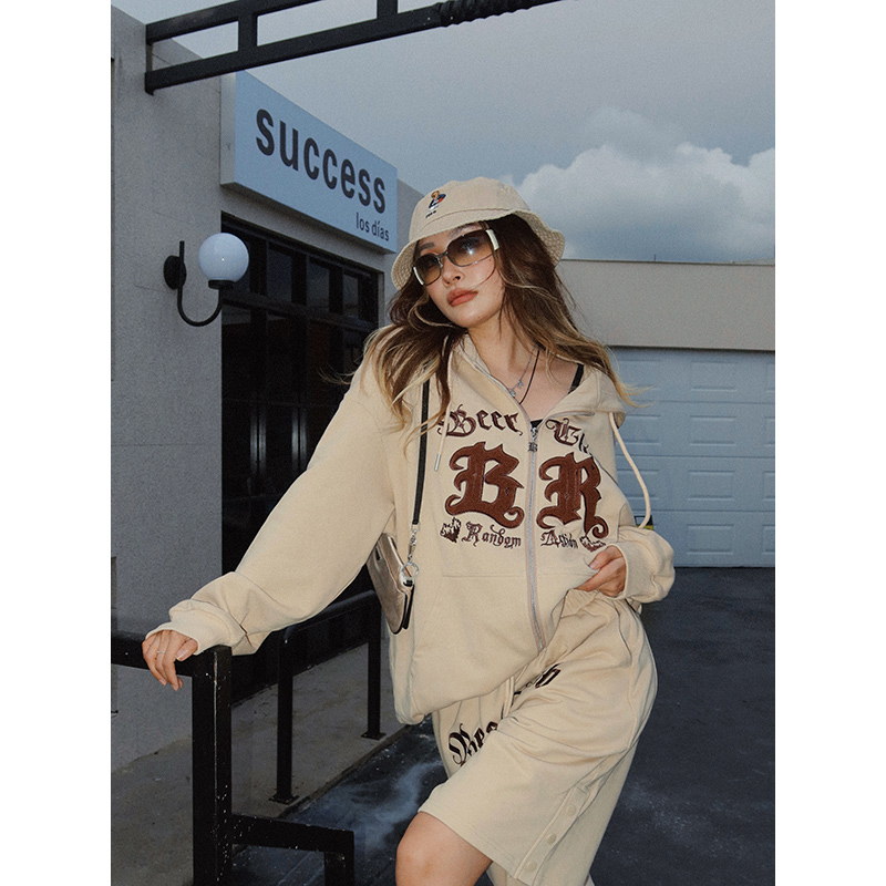 美式复古oversize开衫卫衣外套