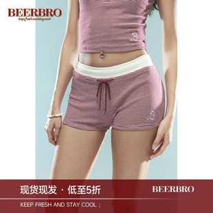BeerBro 美式辣妹条纹吊带背心套装女夏季运动休闲热裤短裤两件套