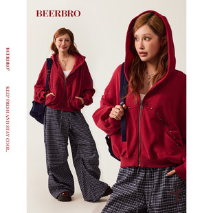 BeerBro『新启旅途』美式休闲撞色铜片十字架2026年卫衣短外套