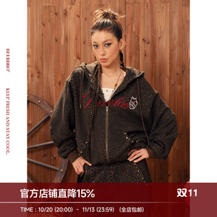 BeerBro『潮流运动』纯棉休闲宽松豹纹运动卫衣卫裤秋冬套装女