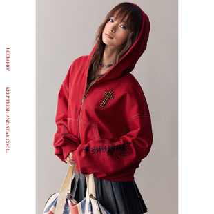 BeerBro 舒适耐穿早春撞色缝线铜片十字架卫衣外套 复古声浪