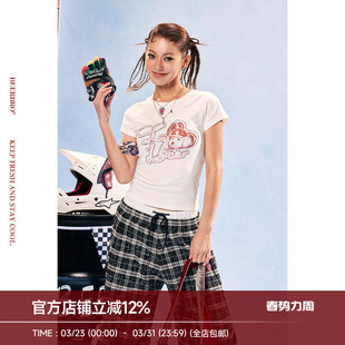 烫钻小狗印花短袖 BeerBro 辣妹短款 好穿好搭美式 T恤 竞速脉冲