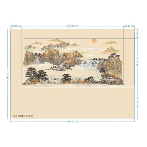 新中式刺绣山水无缝电视墙布