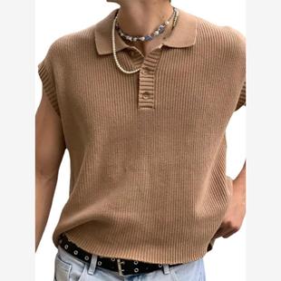 knitted short sleeve T-shirt Vest Sweater for men 宽松背心衫