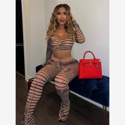 网纱系带上衣高腰长裤套