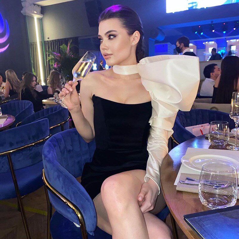 艺术摄影夸张潮流个性裹胸性感紧身短裙夜场聚会主持人服演出女装