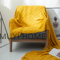 Nordic Vintage Gingham wool blanket solid color knitting blanket bed tail blanket bed sofa blanket bed towel bed tail blanket cover blanket