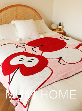 苹果乐园半边绒毛毯客厅沙发毯盖毯午睡毯午休毯可爱红色毯子