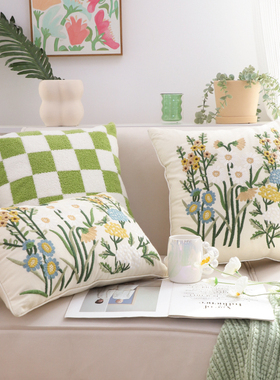 网红小清新绿色抱枕套春季新款民宿客厅沙发靠垫床上靠枕飘窗方枕