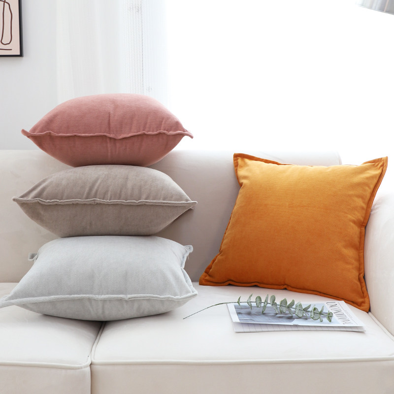 北欧风莫兰迪素色百搭绒面方枕客厅简约纯色沙发抱枕套卧室靠垫套