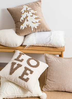 白色圣诞节抱枕套方枕客厅沙发节日装饰靠枕靠垫卧室抱枕