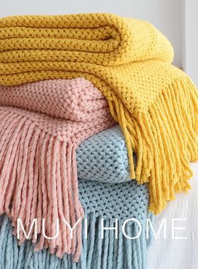 春夏多巴胺糖果色针织休闲毯子客厅沙发毯装饰毯民宿床尾毯搭巾
