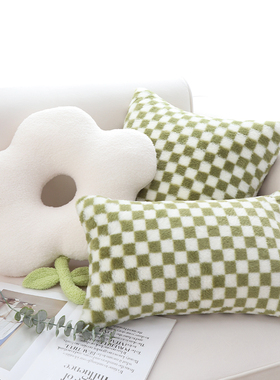 绿色小花抱枕套客厅方枕民宿卧室抱枕带芯办公室ins风腰枕靠垫套