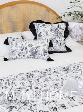 法式莫奈花园样板间床旗民宿床尾毯床尾巾床上用搭毯搭毯毛毯毯子