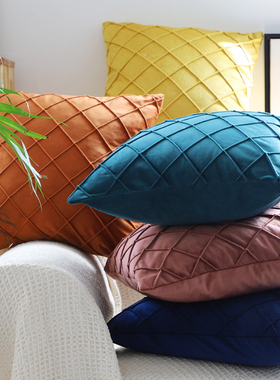 北欧橙色复古菱格天鹅绒抱枕客厅沙发民宿样板间靠垫美式轻奢靠枕