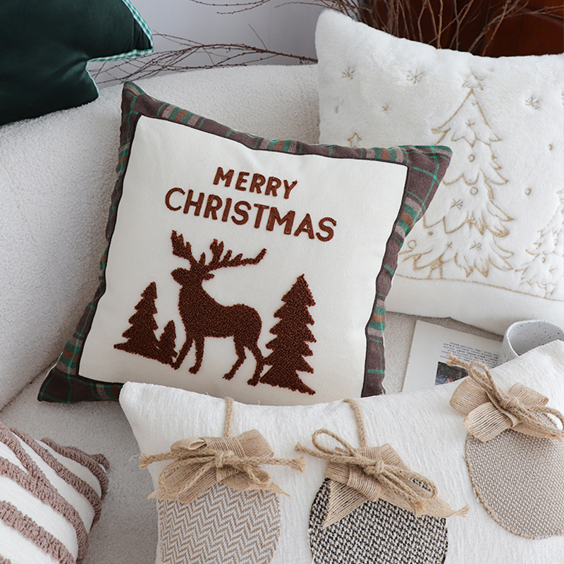 北欧奶咖色圣诞抱枕节日装饰靠枕客厅沙发靠垫抱枕套不含芯方枕