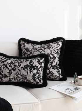 复古黑色燕尾花纹抱枕套不含芯方枕客厅沙发靠枕靠垫卧室抱枕腰枕