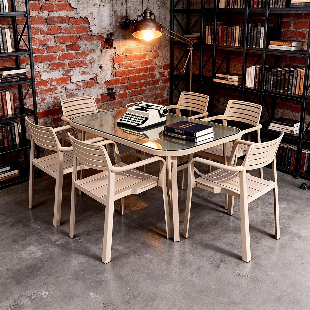 简约现代外餐桌椅阳台庭院奶茶店休闲桌椅套件香槟色套装户外防水