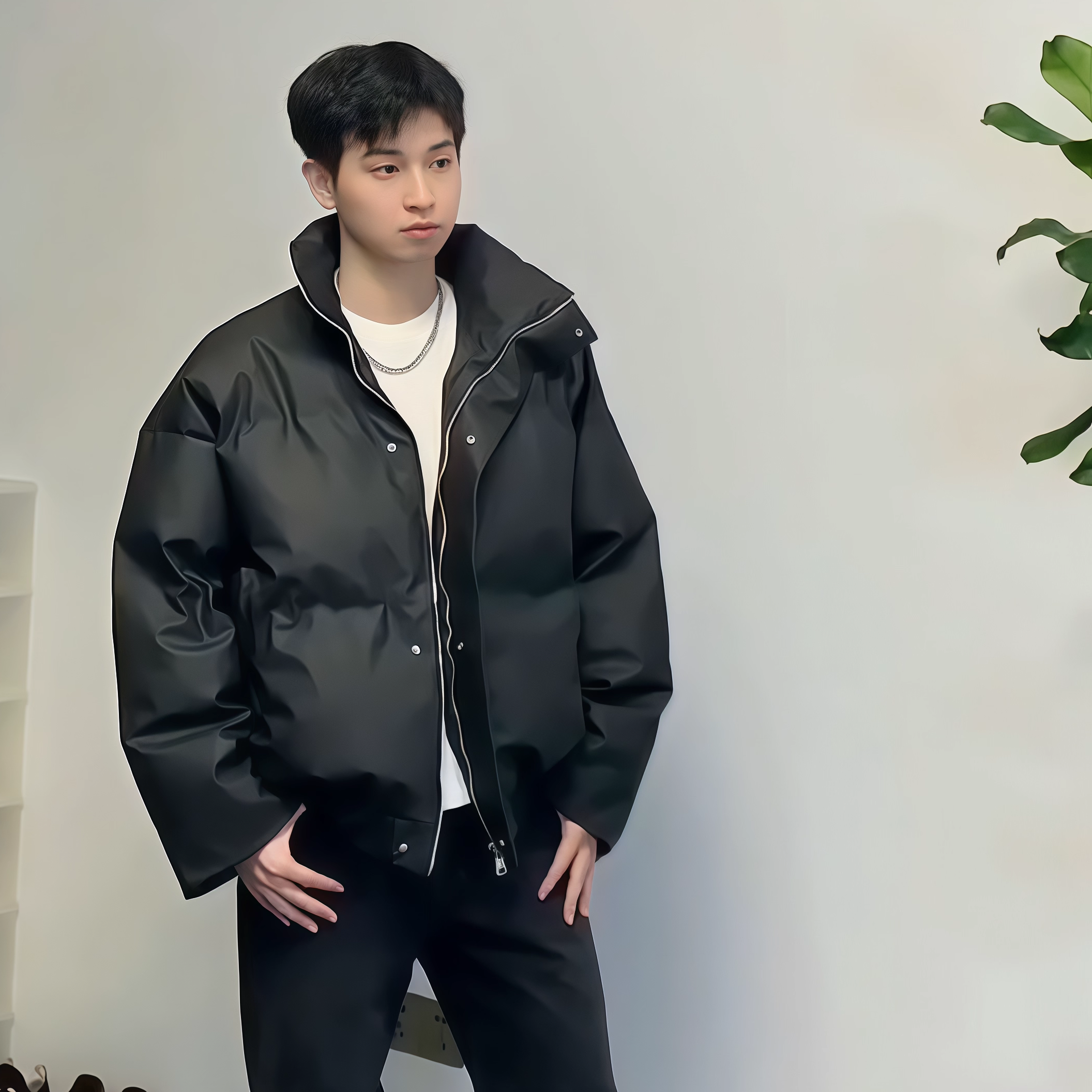 美式短款羽绒棉服男款冬季pu皮
