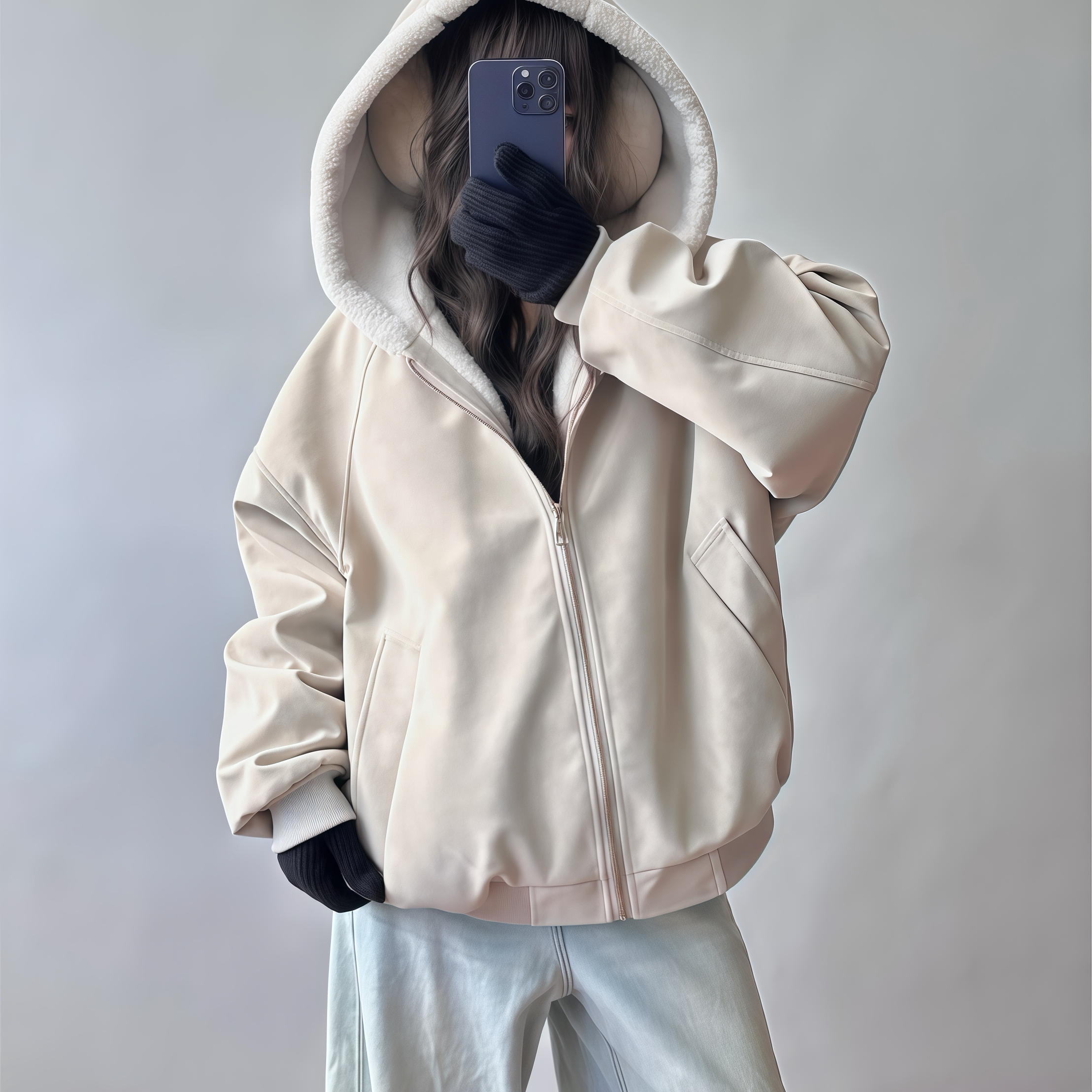 韩式荔枝纹PU皮情侣羽绒棉服