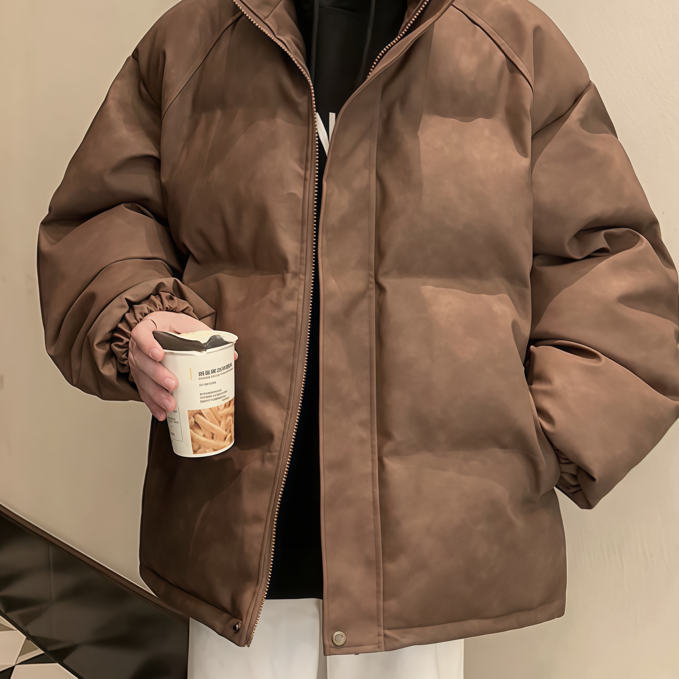 美拉德复古雾面pu皮羽绒棉服