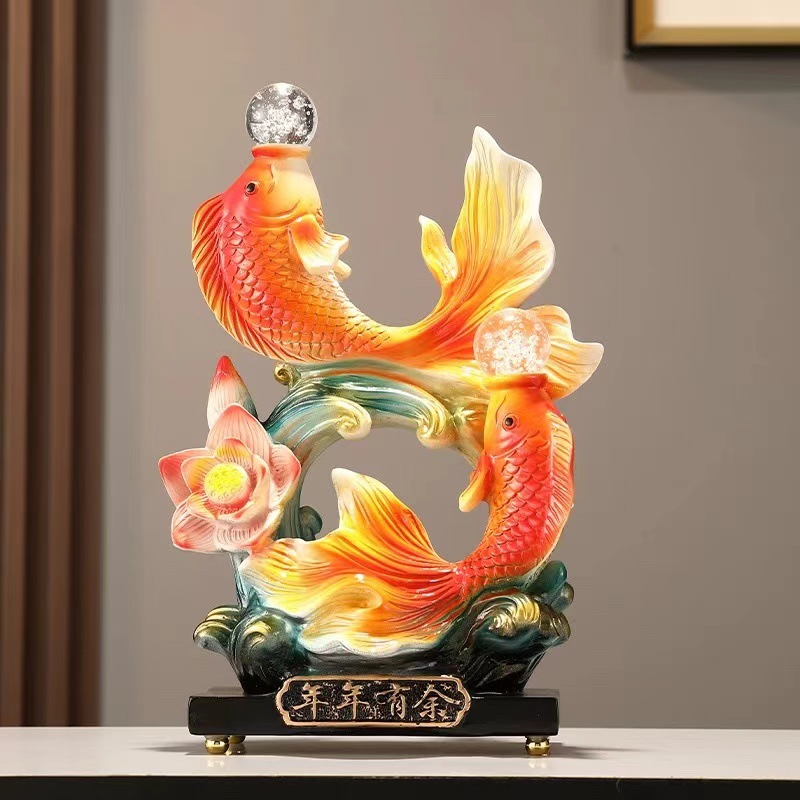 新中式高档双鱼摆件招财客厅电视柜玄关展示柜装饰品乔迁新居礼品