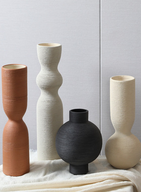 侘寂风拉丝彩色陶瓷花瓶组合摆件家居桌面玄关插花干花创意