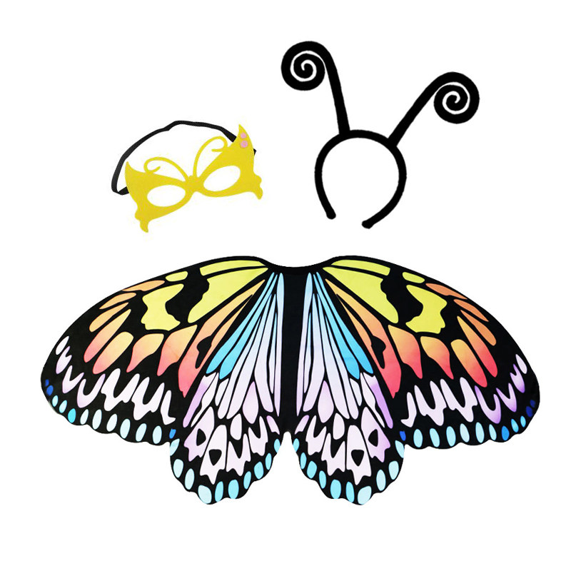 儿童蝴蝶翅膀披风防晒披肩面具发箍头饰可爱卡通运动会节日表演服