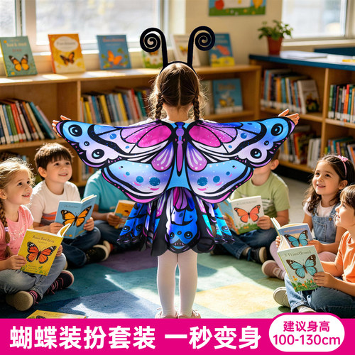 小女孩蝴蝶翅膀披风万圣节装扮