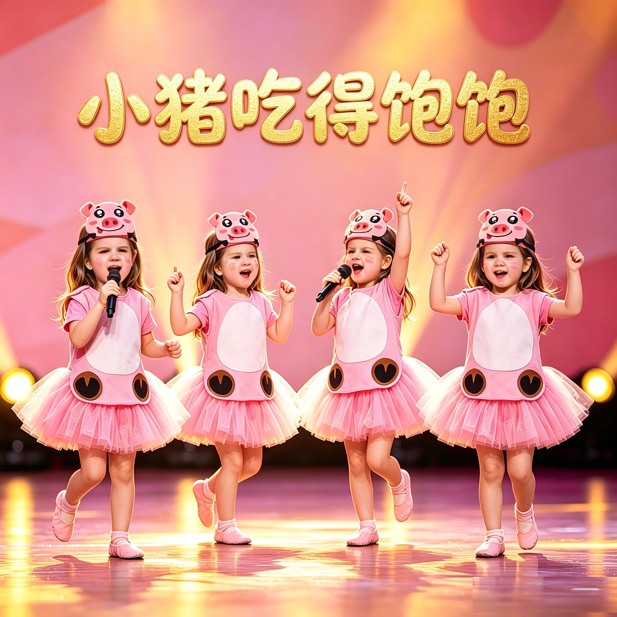 儿童小猪表演服儿童跳舞粉色裙