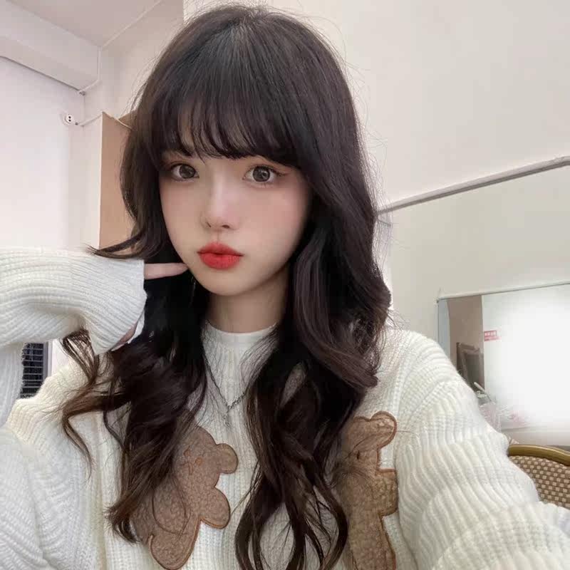 假发女长发2021年时尚新款长卷发型全头套式齐刘海自然网红假发套
