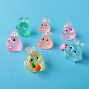 可爱发光夜光胖小兔子车载中控桌面迷你装饰小摆件微缩小动物模型