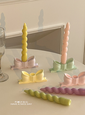 石膏蝴蝶结烛台ins风餐桌创意摆件白色粉色长杆香薰蜡烛烛台