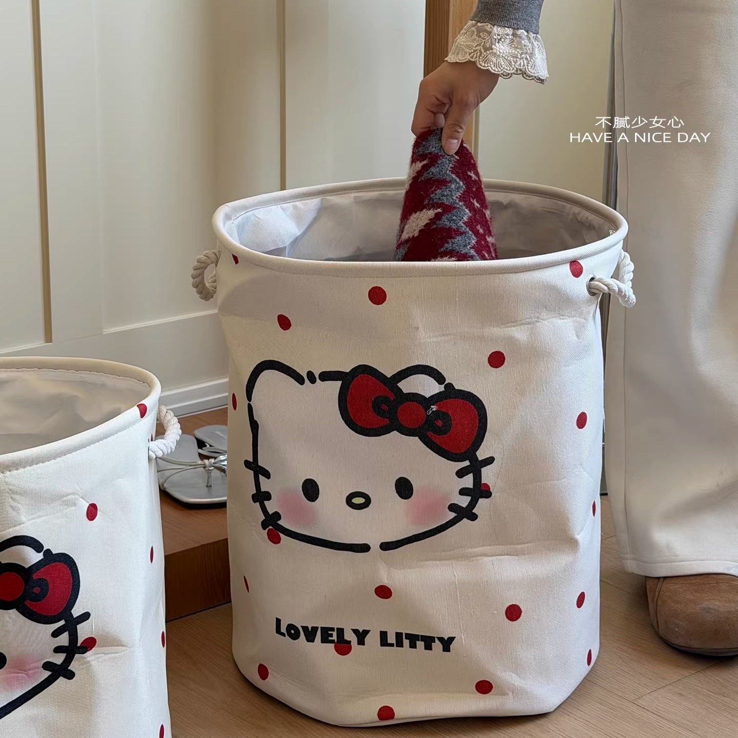 猫咪印花脏衣篮大容量手提收纳篮可爱卡通布艺储物桶收纳桶,收纳整理,脏衣篮,淘宝优惠券,粉丝福利购,淘宝优惠卷