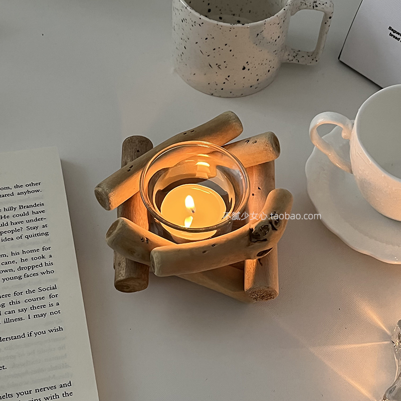 ins田园复古朽木漂流木烛台