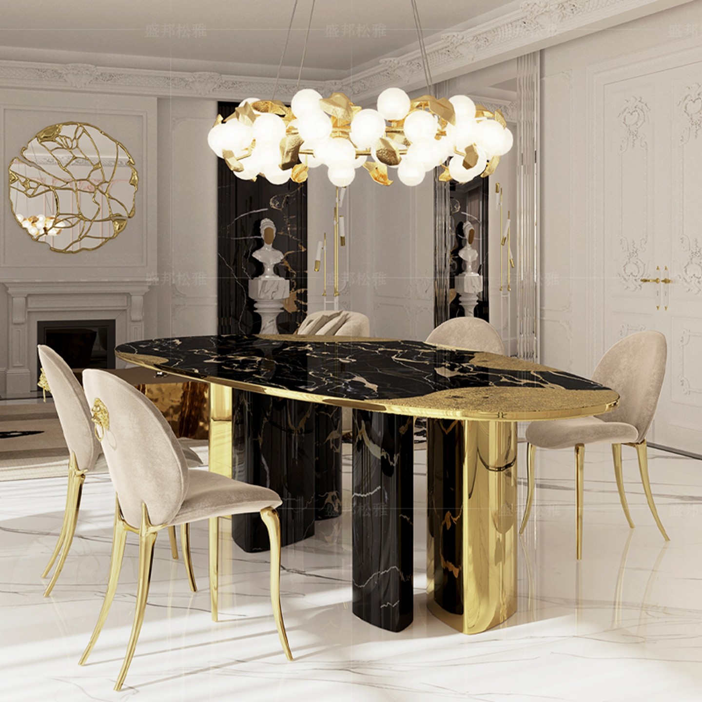 盛邦松雅轻奢大理石餐桌