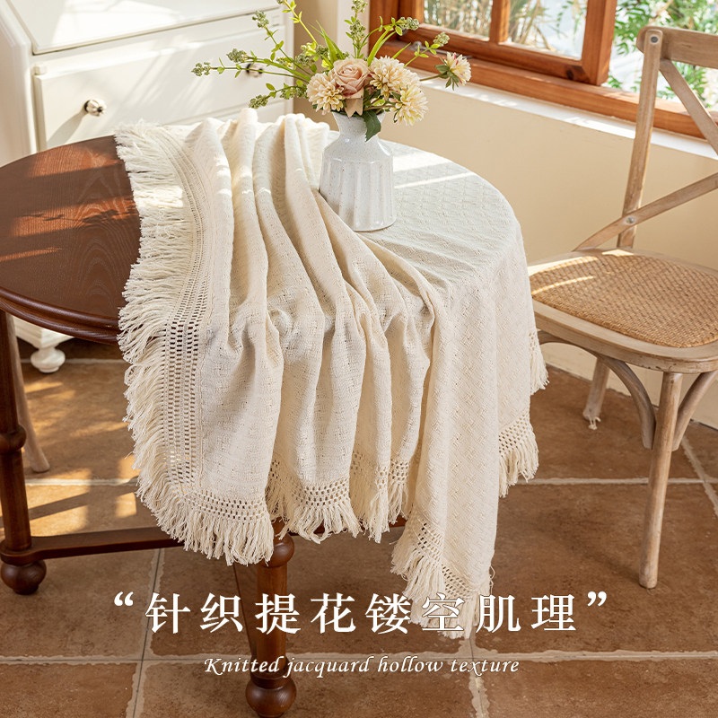 美式复古针织提花镂空桌布