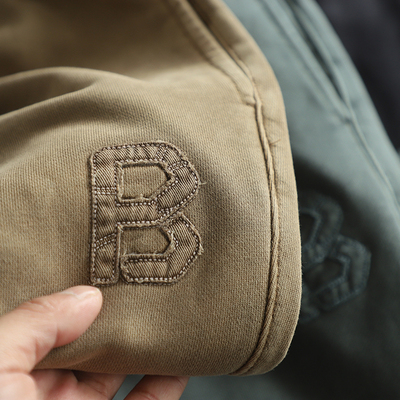 美式复古重磅全棉面料水洗运动裤