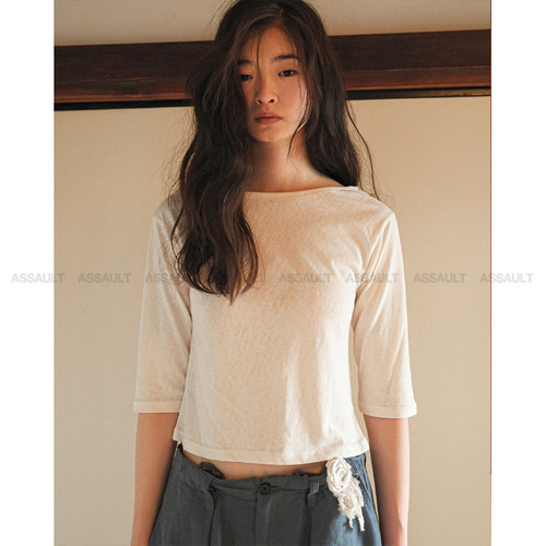 ASSAULT aw26七分袖棉混纺T恤身短袖T恤女内搭中袖打底衫上衣