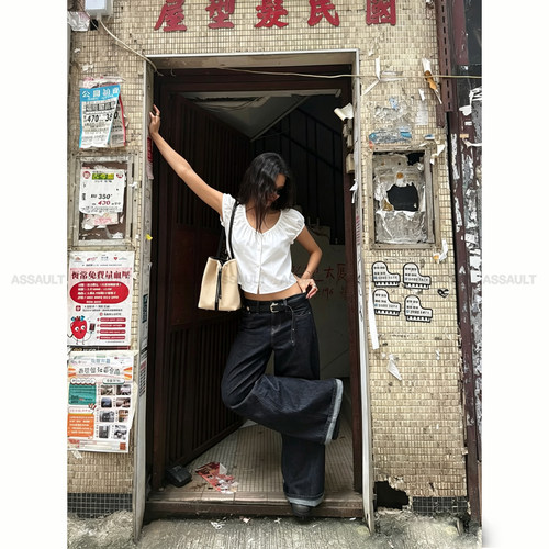 ASSAULT aw26桑蚕丝混纺V领插肩袖微宽松褶皱上衣短袖衬衫