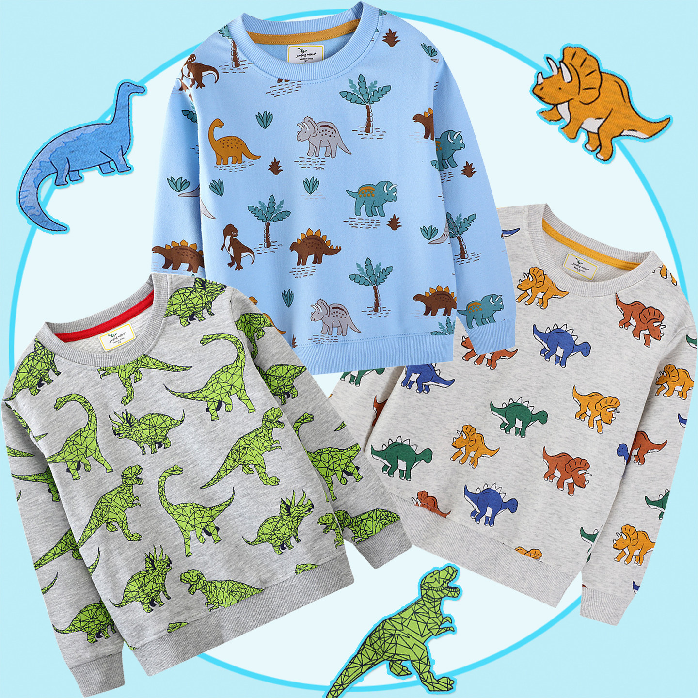 带图恐龙卫衣打底儿童纯棉满印霸王龙不加绒男童小衫衣服秋冬内搭