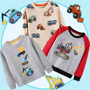 挖掘机衣服男童春秋纯棉毛圈卫衣小衫不加绒内搭冬工程搅拌车吊机