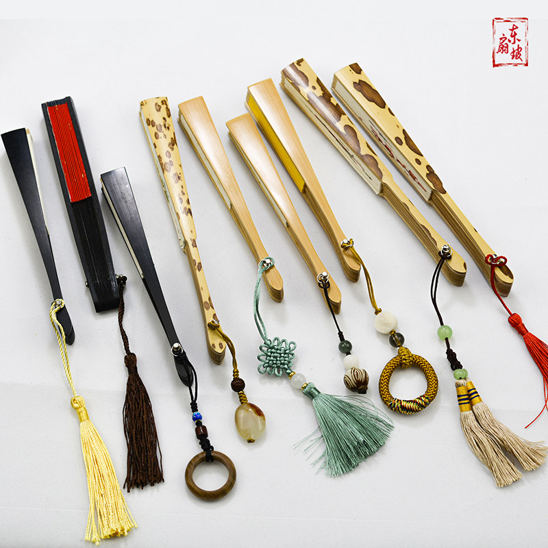 迷你菩提根折扇坠子中国结手工编织复古流苏挂坠古风挂件绿色紫色