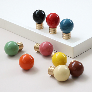 黄铜底座陶瓷拉手彩色多巴胺衣柜抽屉橱柜门把手高级感小拉手单孔