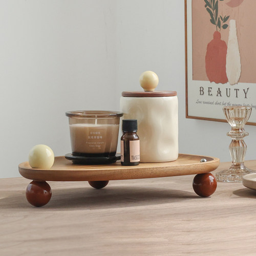 实木香薰托盘 玄关钥匙香水化妆品收纳架创意木质摆件中古奶油风