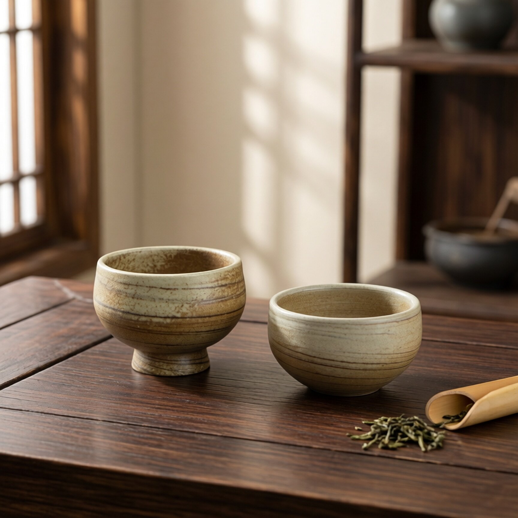淄博搅胎手工陶瓷茶杯 柴烧茶杯茶具茶碗 手工搅胎粗陶茶杯茶器 - 实物图