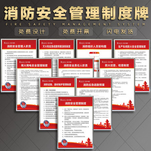 企业工厂车间公司消防安全管理制度牌工作站园区门卫室设施逃生知识防火巡查应急预案牌子宣传文化上墙公示牌