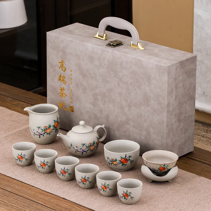 日式粗陶功夫茶具古陶茶壶茶杯套装家用复古陶瓷荼具整套礼品