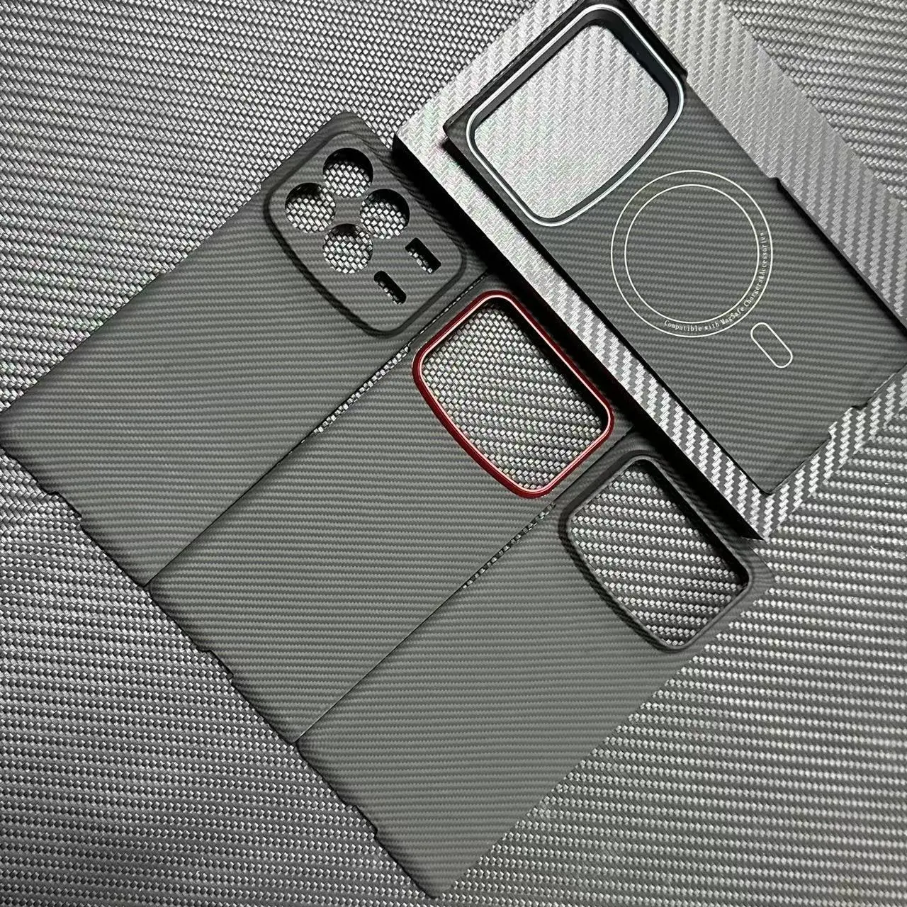 凯夫拉适用小米mixfold4超薄手机壳芳纶纤维材质硬壳金属框磁吸款