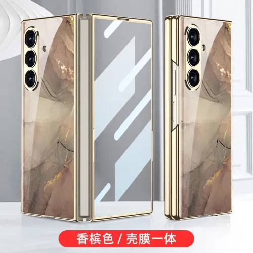 适用三星z Fold7新款手机壳时尚彩绘金线大理石纹轻奢壳膜一体GKK